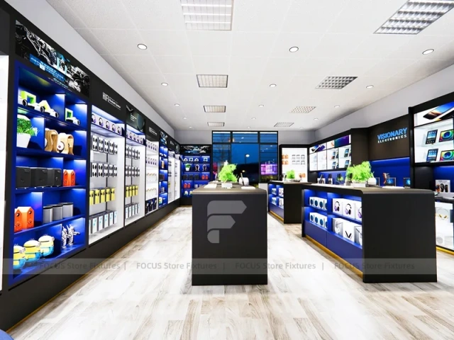 Blue Black Mobile Electronics Store Interior
