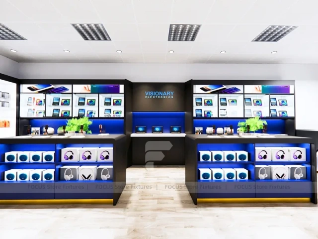 Blue Black Mobile Electronics Store Interior