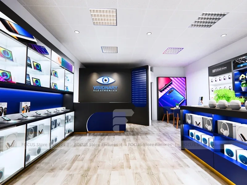 Blue Black Mobile Electronics Store Interior
