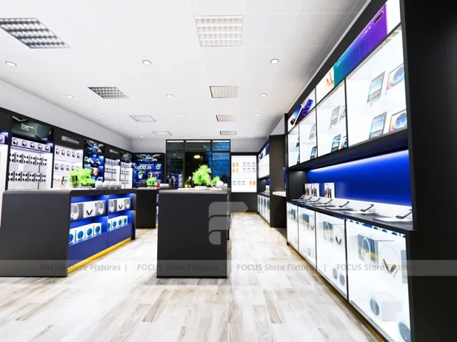 Blue Black Mobile Electronics Store Interior