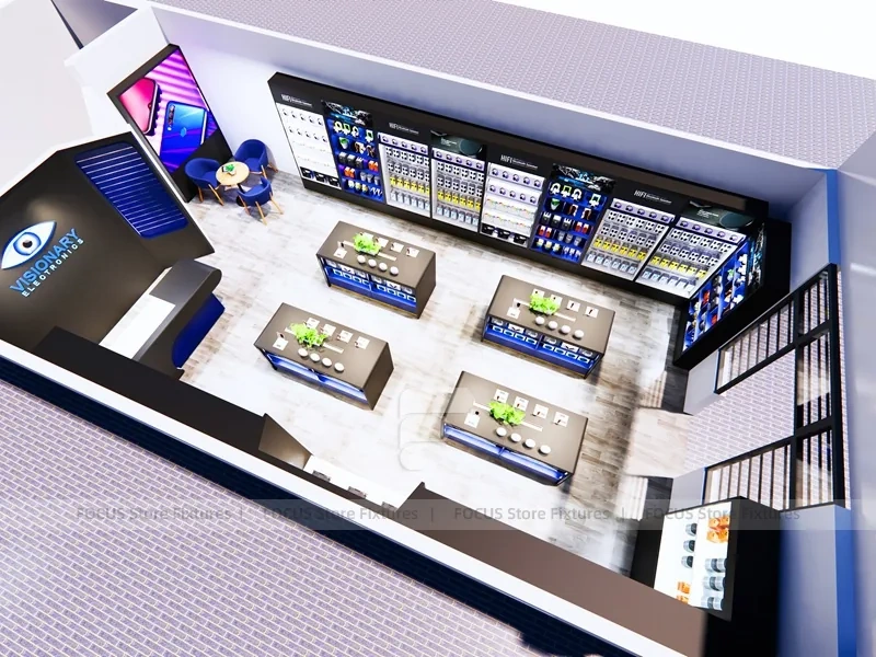 Blue Black Mobile Electronics Store Interior