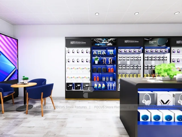 Blue Black Mobile Electronics Store Interior