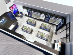 Blue Black Mobile Electronics Store Interior Wide