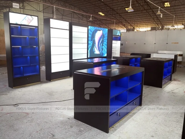 Blue Black Mobile Phone Store Counter Layout