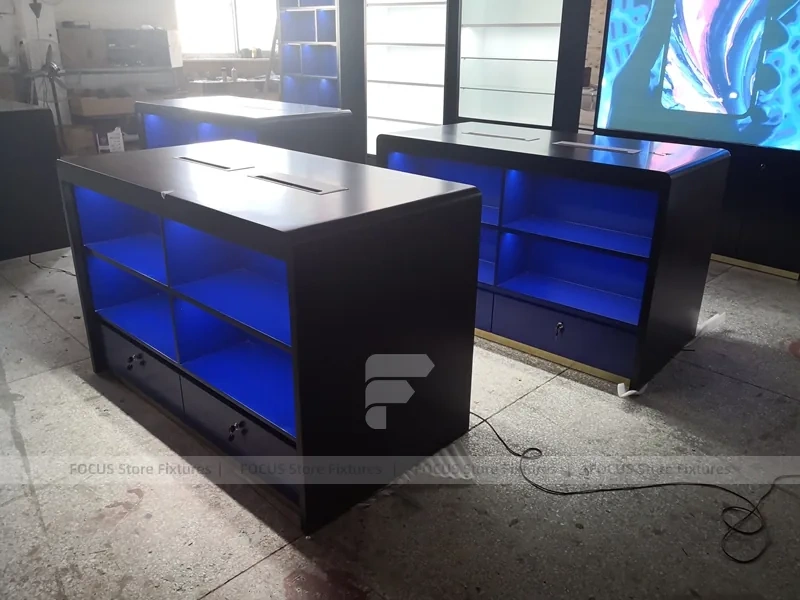 Blue Black Mobile Phone Store Counter Layout