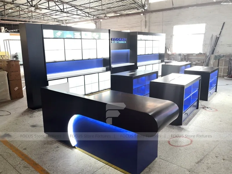 Blue Black Mobile Phone Store Counter Layout