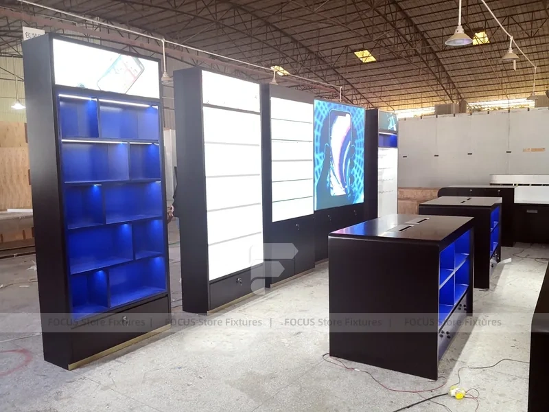 Blue Black Mobile Phone Store Counter Layout