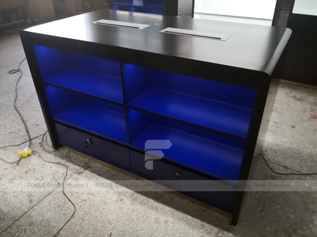 Blue Black Mobile Phone Store Counter Layout