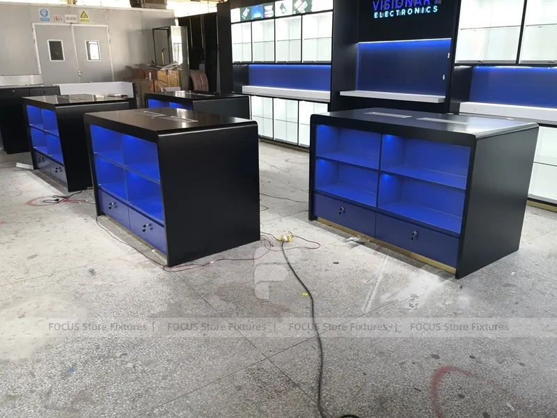 Blue Black Mobile Phone Store Counter Layout