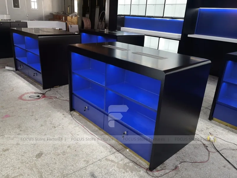 Blue Black Mobile Phone Store Counter Layout