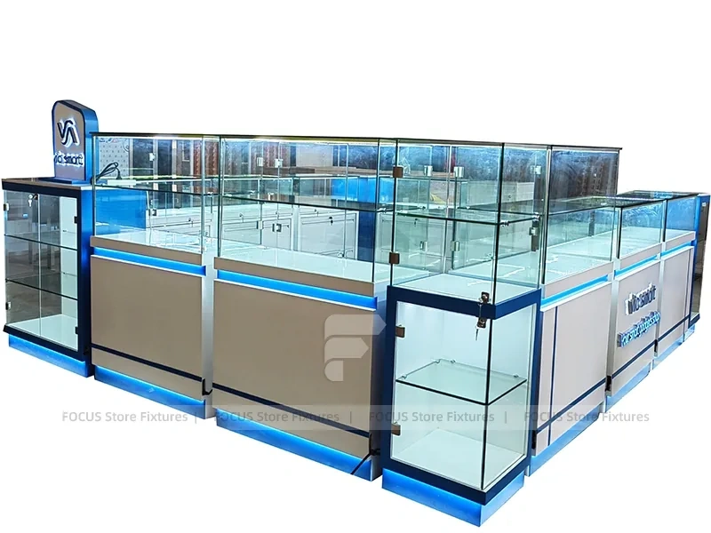 Blue Glass Mobile Phone Mall Kiosk Counter