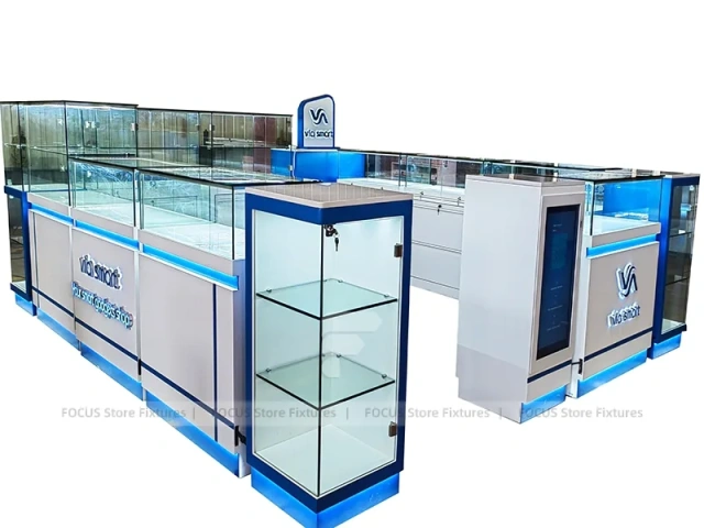 Blue Glass Mobile Phone Mall Kiosk Counter