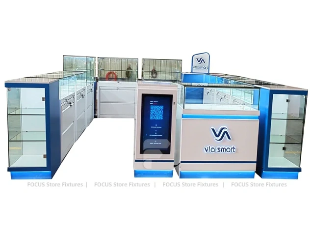 Blue Glass Mobile Phone Mall Kiosk Counter