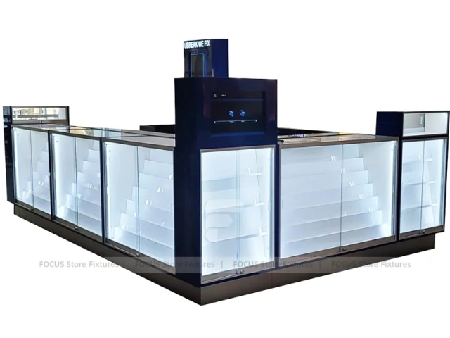 Blue Glass Mobile Phone Mall Kiosk Counter