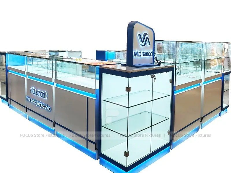 Blue Glass Mobile Phone Mall Kiosk Counter