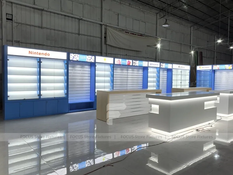 Blue Gray Mobile Phone Wall Display Cabinet