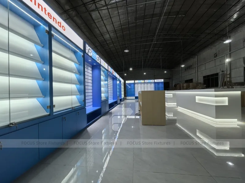 Blue Gray Mobile Phone Wall Display Cabinet