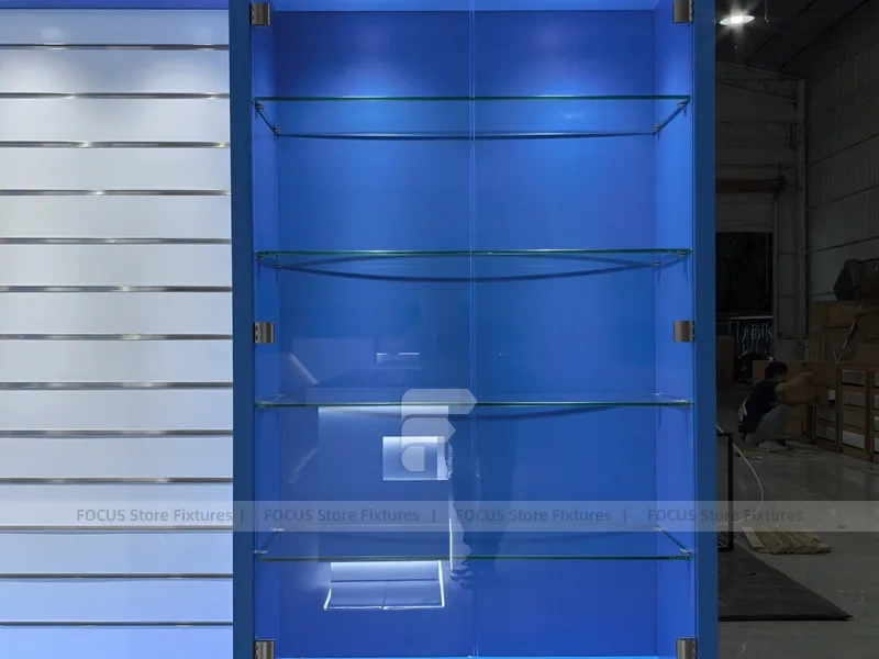 Blue Gray Mobile Phone Wall Display Cabinet