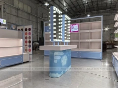 Blue Makeup Vanity Island with Mirror Lights