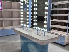 Blue Makeup Vanity Island with Mirror Lights