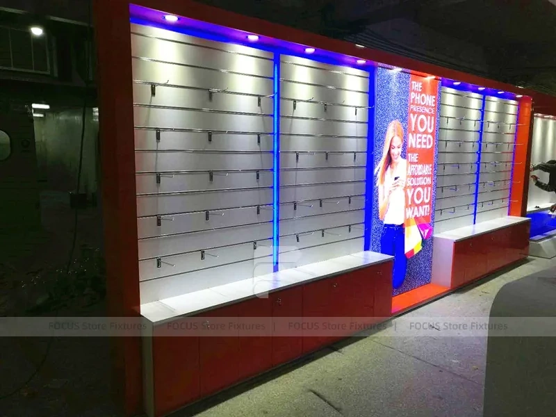 Blue Red Illuminated Phone Slatwall Display