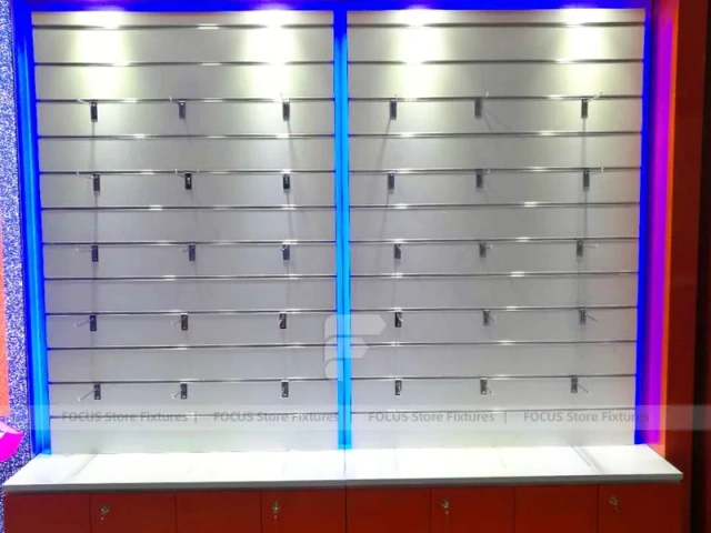 Blue Red Illuminated Phone Slatwall Display