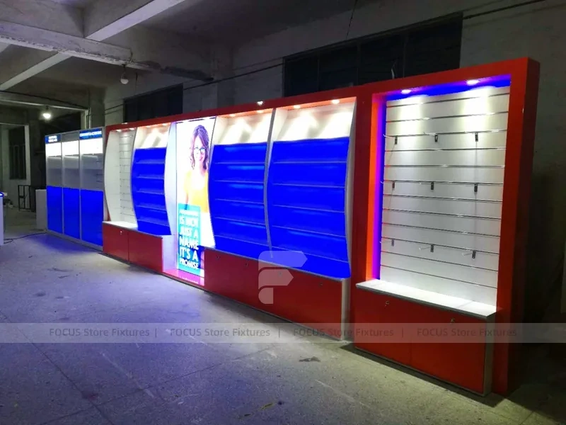 Blue Red Illuminated Phone Slatwall Display