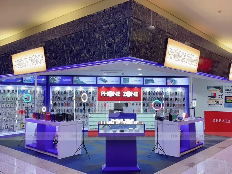Blue Red Phone Zone Mobile Shop Fixture