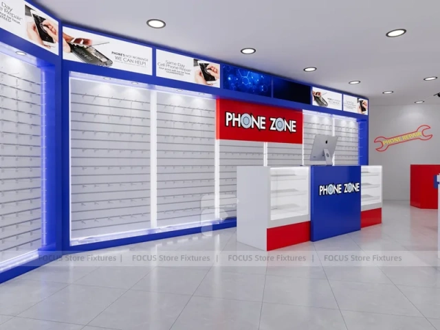 Blue Red Phone Zone Slatwall Store Display