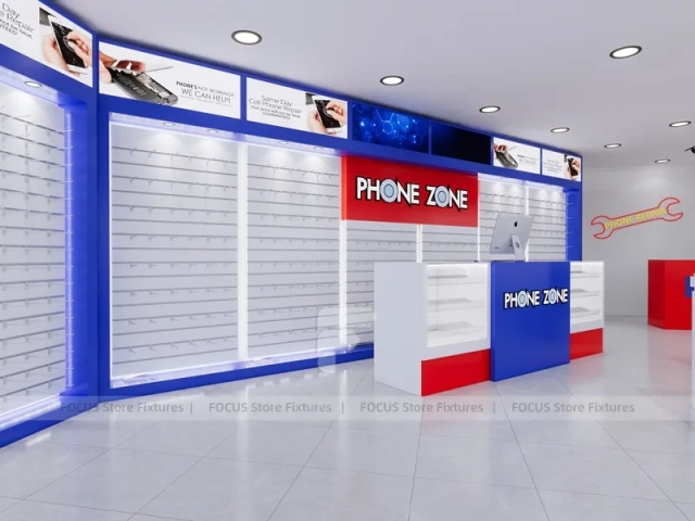Blue Red Phone Zone Slatwall Store Display