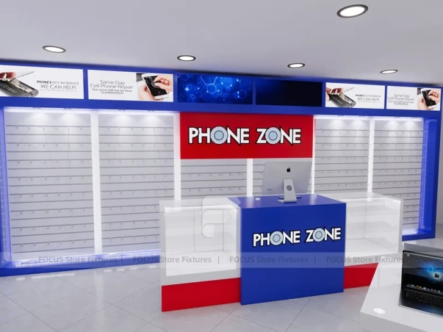 Blue Red Phone Zone Slatwall Store Display
