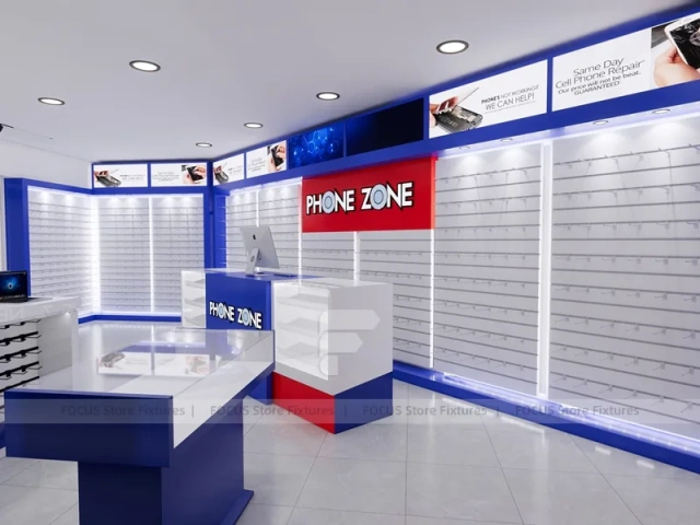 Blue Red Phone Zone Slatwall Store Display