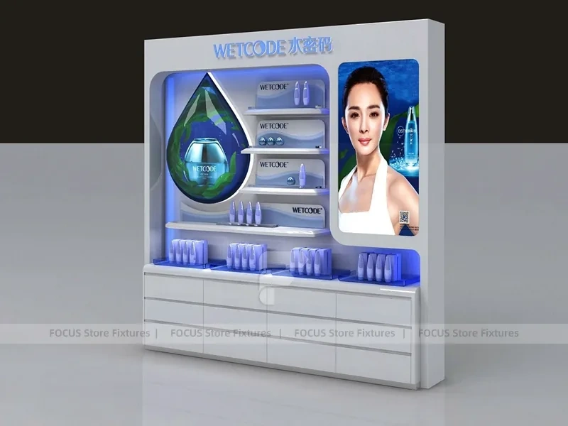 Blue Wetcode Skincare Display Kiosk