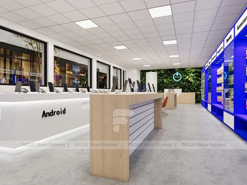 Blue White Android Mobile Store Counter