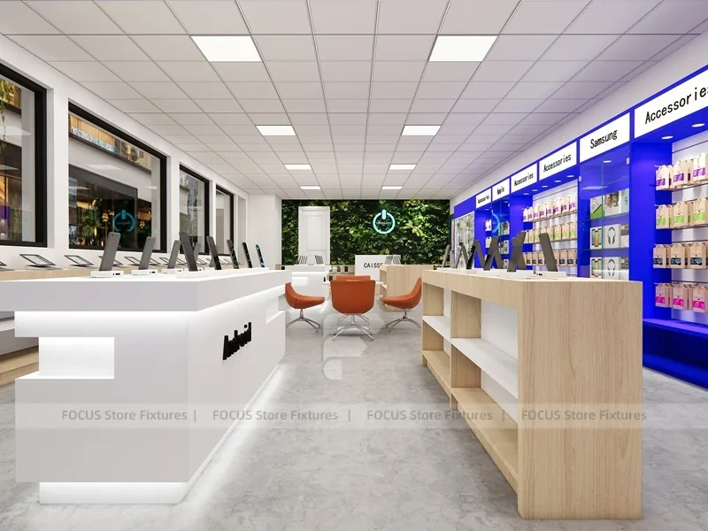 Blue White Android Mobile Store Counter