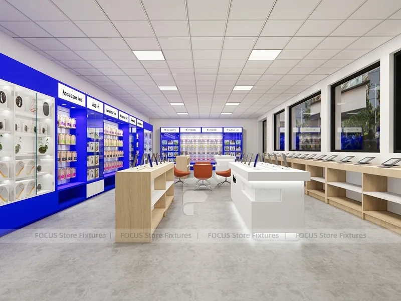 Blue White Android Mobile Store Counter
