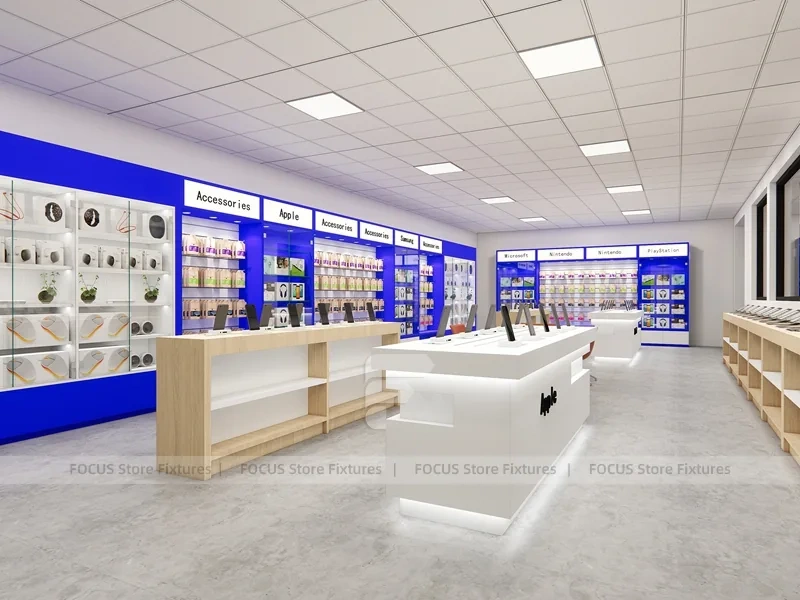 Blue White Android Mobile Store Counter