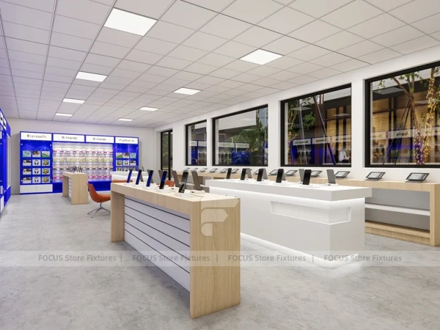 Blue White Android Mobile Store Counter