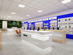 Blue White Android Mobile Store Counter