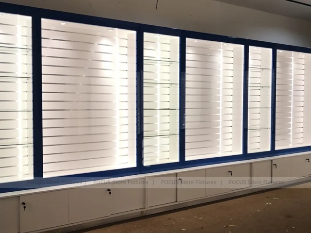 Blue White Backlit Phone Wall Display Cabinet