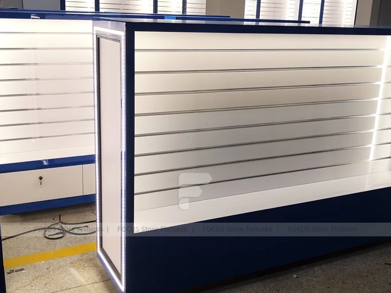 Blue White Backlit Phone Wall Display Cabinet