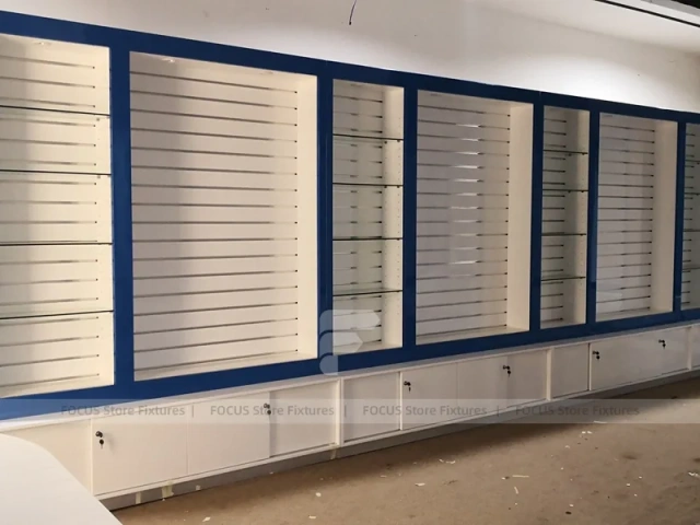 Blue White Backlit Phone Wall Display Cabinet