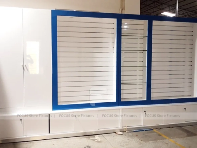 Blue White Backlit Phone Wall Display Cabinet