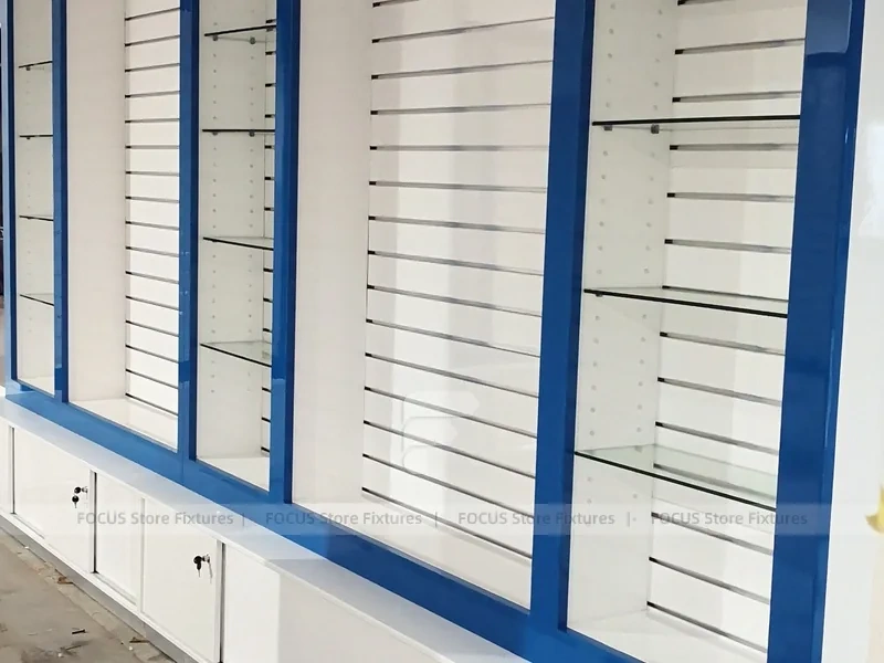 Blue White Backlit Phone Wall Display Cabinet