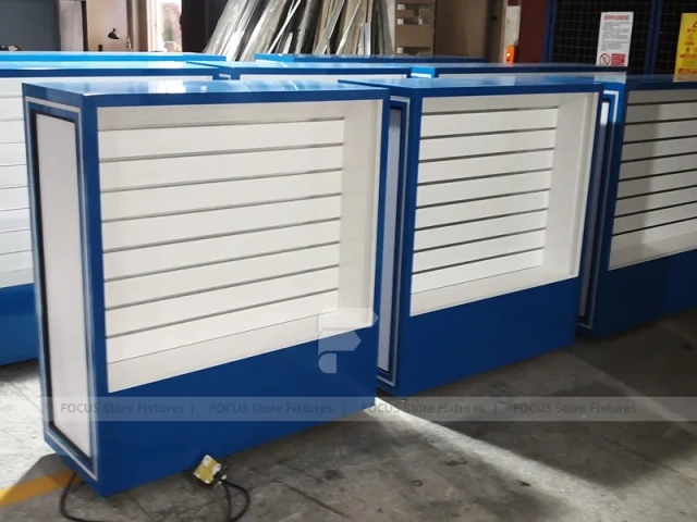 Blue White Backlit Phone Wall Display Cabinet