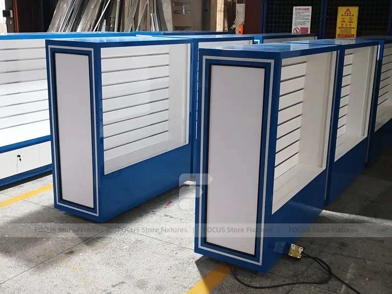 Blue White Backlit Phone Wall Display Cabinet