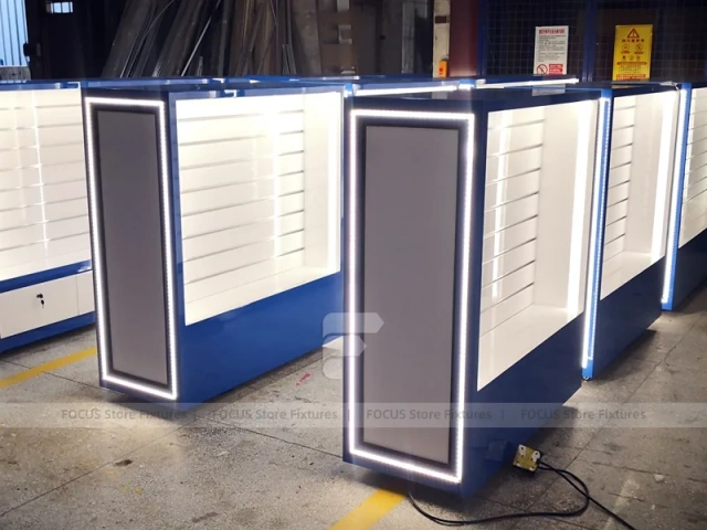 Blue White Backlit Phone Wall Display Cabinet