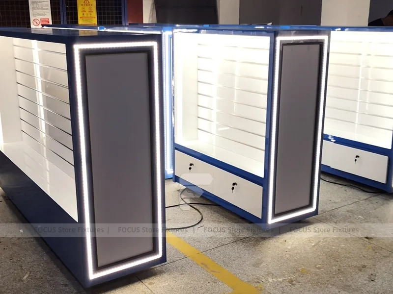 Blue White Backlit Phone Wall Display Cabinet