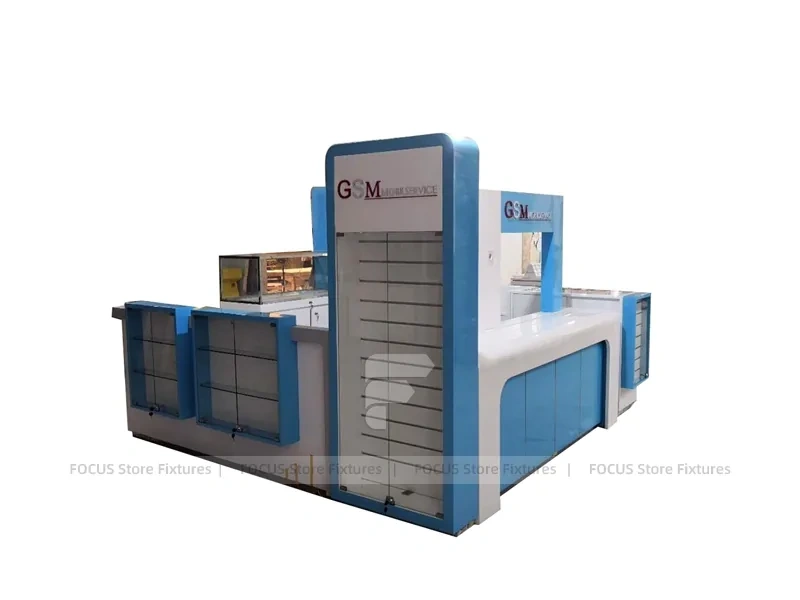 Blue White Glass Mobile Kiosk Counter