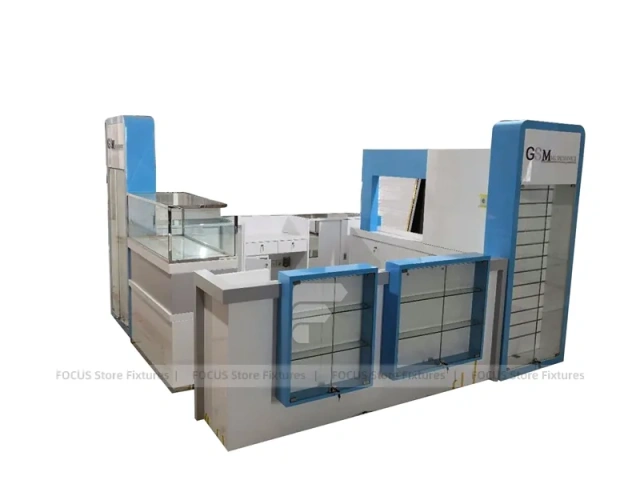 Blue White Glass Mobile Kiosk Counter